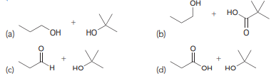 87. What is the major product of this reaction?
88. Which compounds will react with each other in the presence of catalytic acid to give CH3CH2CO2C(CH3)3 via a Fischer esterification process?
89. Which of the following structures is not an intermediate in the mechanism of this reaction?