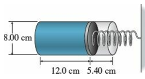 A 12.0 cm cylindrical chamber has an 8.00 cm diameter piston attached to one end. The piston is connected to an ideal spring as shown. Initially, the gas inside the chamber is at atmospheric pressure and 20.0°C and the spring is not compressed. When a total of 6.50 × 10−2 mol of gas is added to the chamber at 20.0°C, the spring compresses a distance of Δx = 5.40 cm. What is the spring constant of the spring?