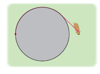 A cow is tied to a silo with radius by a rope just long enough to reach the opposite side of the silo, as shown in the figure. Find the area available for grazing by the cow.