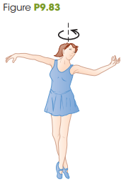 A dancer is spinning at 72 rpm about an axis through her center with her arms outstretched (Fig. P9.83). From biomedical measurements, the typical distribution of mass in a human body is as follows:
Head: 7.0%
Arms: 13% (for both)
Trunk and legs: 80.0%
Suppose you are this dancer. Using this information plus length measurements on your own body, calculate
(a) your moment of inertia about your spin axis and
(b) your rotational kinetic energy. Use Table 9.2 to model reasonable approximations for the pertinent parts of your body.
Fig. P9.83: