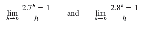 (a) How is the number e defined?
(b) Use a calculator to estimate the values of the limits
correct to two decimal places. What can you conclude about the value of e?