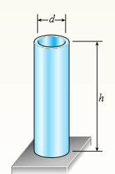 A tall standpipe with an open top (see figure) has diameter d = 2.2m and wall thickness t = 20 mm.
(a) What height h of water will produce a circumferential stress of 12 MPa in the wall of the standpipe?
(b) What is the axial stress in the wall of the tank due to the water pressure?