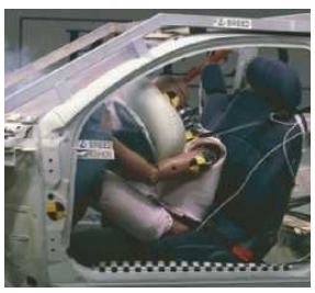 An air bag inflates when a collision occurs, protecting a passenger (the dummy in Figure CQ6.12) from serious injury. Why does the air bag soften the blow? Discuss the physics involved in this dramatic photograph.Figure CQ6.12: