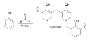 Bakelite is one of the first known synthetic polymers and was used to make radio and telephone casings as well as automobile parts in the early twentieth century. Bakelite is formed by treating phenol with formaldehyde under acidic conditions. Draw a plausible mechanism for the formation of Bakelite.