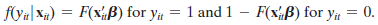 Binary Choice. This application will be based on the health care data analyzed in Example 14.13 and several others. Details on obtaining the data are given in Appendix F Table 7.1. We consider analysis of a dependent variable, y, that takes values 1 and 0 with probabilities /
where F is a function that defines a probability. The dependent variable, y, is constructed from the count variable DocVis, which is the number of visits to the doctor in the given year.
Construct the binary variable
We will build a model for the probability that y equals one. The independent variables of interest will be
a. According to the model, the theoretical density for yit is
We will assume that a “logit model” (see section 17.2) is appropriate, so that
show that for the two outcomes, the probabilities may be combined into the density function
Now, use this result to construct the log-likelihood function for a sample of data on (yit, xit). (Note: We will be ignoring the panel aspect of the data set. Build the model as if this were a cross section.)
b. Derive the likelihood equations for estimation of B.
c. Derive the second derivatives matrix of the log-likelihood function. (Hint: The following will prove useful in the derivation:
d. show how to use Newton’s method to estimate the parameters of the model.
e. Does the method of scoring differ from Newton’s method? Derive the negative of the expectation of the second derivatives matrix.
f. Obtain maximum likelihood estimates of the parameters for the data and variables noted. Report your results, estimates, standard errors, and so on, as well as the value of the log likelihood.
g. Test the hypothesis that the coefficients on female and marital status are zero. show how to do the test using Wald, LM, and LR tests, and then carry out the tests.
h. Test the hypothesis that all the coefficients in the model save for the constant term are equal to zero.