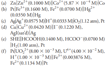 Calculate the theoretical cell potential of the following cells. If the cell is short-circuited, indicate the direction of the spontaneous cell reaction