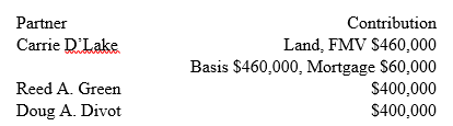 Carrie D’Lake, Reed A. Green, and Doug A. Divot share a passion for golf and decide to go into the golf club manufacturing business together. On January 2, 2018, D’Lake, Green, and Divot form the Slicenhook Partnership, a general partnership. Slicenhook’s main product will be a perimeter-weighted titanium driver with a patented graphite shaft. All three partners plan to actively participate in the business. The partners contribute the following property to form Slicenhook:
Carrie had recently acquired the land with the idea that she would contribute it to the newly formed partnership. The partners agree to share in profits and losses equally. Slicenhook elects a calendar year-end and the accrual method of accounting.
In addition, Slicenhook received a $1,500,000 recourse loan from Big Bank at the time the contributions were made. Slicenhook uses the proceeds from the loan and the cash contributions to build a state-of-the-art manufacturing facility ($1,200,000), purchase equipment ($600,000), and produce inventory ($400,000). With the remaining cash, Slicenhook invests $45,000 in the stock of a privately owned graphite research company and retains $55,000 as working cash.
Slicenhook operates on a just-in-time inventory system so it sells all inventory and collects all sales immediately. That means that at the end of the year, Slicenhook does not carry any inventory or accounts receivable balances. During 2018, Slicenhook has the following operating results:
The partnership is very successful in its first year. The success allows Slicenhook to use excess cash from operations to purchase $15,000 of tax-exempt bonds (you can see the interest income already reflected in the operating results). The partnership also makes a principal payment on its loan from Big Bank in the amount of $300,000 and a distribution of $100,000 to each of the partners on December 31, 2018.
The partnership continues its success in 2019 with the following operating results:
The operating expenses include a $1,800 trucking fine that one of their drivers incurred for reckless driving and speeding and meals expense of $6,000.
By the end of 2019, Reed has had a falling out with Carrie and Doug and has decided to leave the partnership. He has located a potential buyer for his partnership interest, Indie Ruff. Indie has agreed to purchase Reed’s interest in Slicenhook for $730,000 in cash and the assumption of Reed’s share of Slicenhook’s debt. Carrie and Doug, however, are not certain that admitting Indie to the partnership is such a good idea. They want to consider having Slicenhook liquidate Reed’s interest on January 1, 2020. As of January 1, 2020, Slicenhook has the following assets:
Tax Basis
FMV
Cash
$ 876,800
$ 876,800
Investment - Tax Exempts
15,000
18,000
Investment Stock
45,000
45,000
Equipment - net of dep.
333,000
600,000
Building - net of dep.
1,146,000
1,440,000
Land
460,000
510,000
Total
$ 2,875,800
$ 3,489,800
Carrie and Doug propose that Slicenhook distribute the following to Reed in complete liquidation of his partnership interest:
Tax Basis
FMV
Cash
$ 485,000
$ 485,000
Investment Stock
45,000
45,000
Equipment - $200,000 cost, net of dep.
111,000
200,000
Total
$ 641,000
$ 730,000
Slicenhook has not purchased or sold any equipment since its original purchase just after formation.
a. Determine each partner’s recognized gain or loss upon formation of Slicenhook.
b. What is each partner’s initial tax basis in Slicenhook on January 2, 2018?
c. Prepare Slicenhook’s opening tax basis balance sheet as of January 2, 2018.
d. Using the operating results, what are Slicenhook’s ordinary income and separately stated items for 2018 and 2019? What amount of Slicenhook’s income for each period would each of the partner’s receive?
e. Using the information provided, prepare Slicenhook’s page 1 and Schedule K to be included with its Form 1065 for 2018. Also, prepare a Schedule K-1 for Carrie.
f. What are Carrie’s, Reed’s, and Doug’s bases in their partnership interest at the end of 2018 and 2019?
g. If Reed sells his interest in Slicenhook to Indie Ruff, what is the amount and character of his recognized gain or loss? What is Indie’s basis in the partnership interest?
h. What is Indie’s inside basis in Slicenhook? What effect would a §754 election have on Indie’s inside basis?
i. If Slicenhook distributes the assets proposed by Carrie and Doug in complete liquidation of Reed’s partnership interest, what is the amount and character of Reed’s recognized gain or loss? What is Reed’s basis in the distributed assets?
j. Compare and contrast Reed’s options for terminating his partnership interest. Assume that Reed’s marginal tax rate is 35 percent and his capital gains rate is 15 percent.