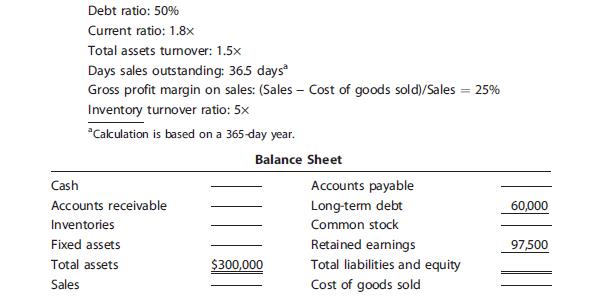 Complete the balance sheet and sales information using the following financial data:

