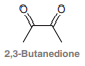 Compounds with two ketone groups are named as alkane diones; for example:
The compound above is an artificial flavor added to microwave popcorn and movie- theater popcorn to simulate the butter flavor. Interestingly, this very same compound is also known to contribute to body odor. Name the following compounds: