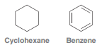Consider the differences between cyclohexane and benzene:
These compounds have different properties, different geometry, and different reactivity. Each of these compounds also has a unique set of terminology. For each of the following terms, identify whether it is used in reference to benzene or to cyclohexane:
a. meta
b. Frost circle
c. sp2
d. Chair
e. ortho
f. sp3
g. Resonance
h. π Electrons
i. para
j. Ring flip
k. Boat