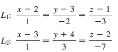 Determine whether the lines L1 and L2 are parallel, skew, or intersecting. If they intersect, find the point of intersection.