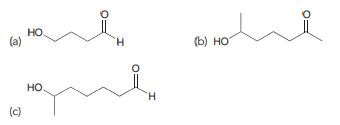 Draw the cyclic hemiacetal that is formed when each of the following bifunctional compounds is treated with aqueous acid.