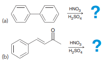 Each of the following compounds is an aromatic compound bearing a substituent that we did not discuss in this chapter. Using the principles that we discussed in this chapter, predict the major product for each of the following reactions: