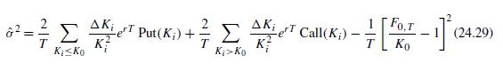 Explain why the VIX formula in equation (24.29) overestimates implied volatility if options are American.
The following three problems use the Merton jump formula. As a base case, assume S = $100, r = 8%, σ = 30%, T = 1, and δ = 0. Also assume that λ = 0.02, αJ =−0.20, and σJ = 0.30.