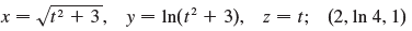 Find parametric equations for the tangent line to the curve with the given parametric equations at the specified point.