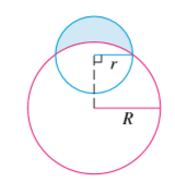 Find the area of the crescent-shaped region (called a lune) bounded by arcs of circles with radii r and R.