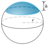 Find the volume of the described solid S.
A cap of a sphere with radius r and height h