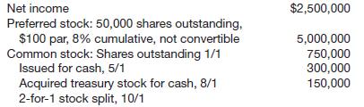 Flagstad Inc. presented the following data.
Instructions
Compute earnings per share.

