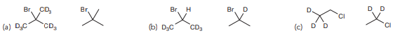 For each pair of compounds below, identify which one is expected to undergo elimination more rapidly when treated with a strong base.
