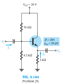 For the network of Fig. 5.164:
a. Calculate IB and IC.
b. Determine re.
c. Determine Zi and Zo.
d. Find Av.