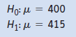 Given the two hypotheses
and σ2 = 1000 (for both hypotheses):
a. Draw the distribution of x under both hypotheses.
b. If the decision rule is chosen to be: reject H0 if
x
> 410 from a sample of size 40, find the probability of a Type II error and the power of the test.
c. What happens to these answers as the sample size is increased? Draw a diagram to illustrate.