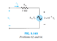 Given the typical values of hie = 1 kΩ, hre = 2 * 10-4, and Av = - 160 for the input con- figuration of Fig. 5.185: