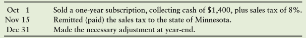 Great White Publishing completed the following transactions for one subscriber during 2016:
Requirement
1. Journalize these transactions (explanations not required). Then report any liability on the company’s balance sheet at December 31, 2016.