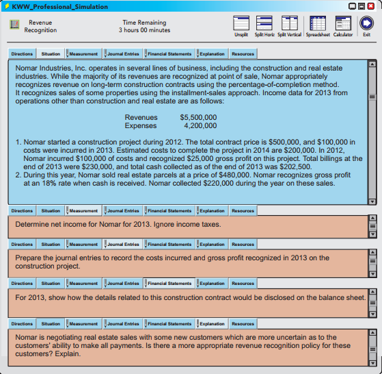 In this simulation, you are asked to address questions related to revenue recognition issues. Prepare responses to all parts.