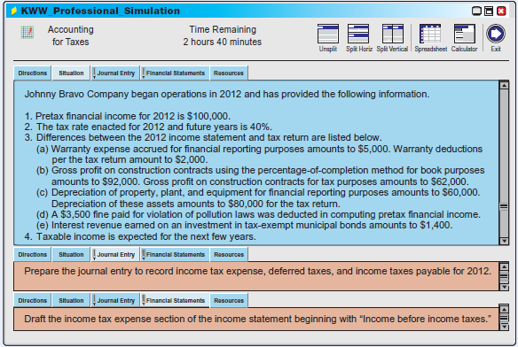 In this simulation, you are asked to address questions related to the accounting for taxes. Prepare responses to all parts.