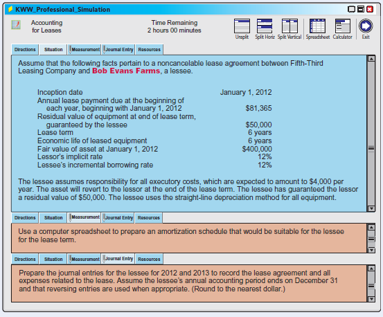 In this simulation, you are asked to address questions related to the accounting for leases. Prepare responses to all parts.