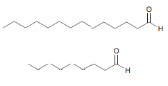 Muscalure is the sex pheromone of the common housefly and has the molecular formula C23H46. When treated with O3 followed by DMS, the following two compounds are produced. Draw two possible structures for muscalure.
