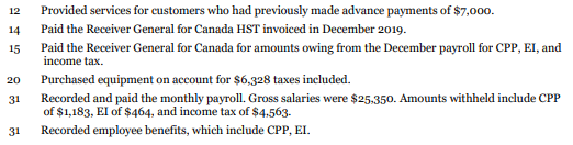 On January 1, 2020, Schmitt Inc.'s general ledger had these liability accounts:
Instructions
Prepare all the journal entries necessary to record the transactions noted above as they occurred.
