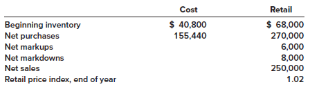 On January 1, 2024, Select Variety Store adopted the dollar-value LIFO retail inventory method. Accounting records provided the following information:
Estimate ending inventory using the dollar-value LIFO retail method and the information provided.