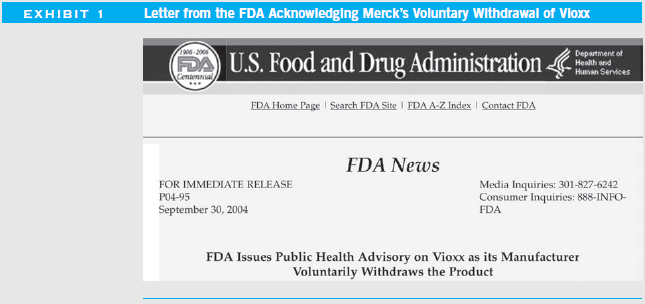 On September 30, 2004, Merck voluntarily withdrew its rheumatoid arthritis drug (Vioxx) from the market due to severe adverse effects observed in many of its users (Exhibit 1). As a result, Merck’s share price fell $11.48 (27%) in one day, translating to a market-cap loss of $25.6 billion.
On August 19, 2005, the day a Texas jury found Merck liable for the death of a Vioxx user, the company’s market cap fell another $5 billion. During this trial, it became apparent that Merck had been profiting from Vioxx during the time it knew Vioxx had serious adverse effects.
Merck had obtained approval from the U.S. Food and Drug Administration (FDA) for its drug Vioxx on May 20, 1999. By 2003, Vioxx was available in more than eighty countries, and sales had soared to over $2.5 billion per year. Concurrently, increasing evidence (including data from Merck’s own studies) suggested that those taking Vioxx were at an increased risk of cardiac arrest and stroke. Yet the drug remained on the market until September 2004.
The impact of the withdrawal on Merck’s shareholders, management, patients, the FDA, and other stakeholders was dramatic. Public confidence and trust in Merck and other pharmaceutical companies were eroded. In 2005, Merck set aside
$970 million to deal with 9,600 lawsuits from more than 18,200 plaintiffs, though some estimated then that Vioxx could cost Merck more than $20 billion to $25 bil- lion. By 2007, there were more than 26,600 lawsuits against Merck from nearly 60,000 plaintiffs. In November of that year, Merck agreed to pay $4.85 billion to families of just under 3,500 people who had died of heart attack or stroke and nearly 33,000 for lesser injuries. Nearly 25,000 of the 59,365 claims resulted in no payment.2 While the initial settlement was less than the amount some had predicted in 2007, litigation continued, and in 2012 a settlement of nearly
$37 million was announced for Canadian individuals or their estates3 and in 2016 to investors who claimed that Merck’s practices had caused them lost income. By 2016, Merck had paid out more than $8.5 billion in lawsuits, including nearly $1 billion in government penalties.4,5
In 2004, the FDA followed the Vioxx case with interest and created a website page to provide information and updates at http://www.fda.gov/cder/drug/infopage/ COX2/default.htm. On September 30, 2004, when Merck voluntarily withdrew the product, the FDA issued the public health advisory that is reproduced below as Exhibit 1 (http://www.fda.gov/NewsEvents/ Newsroom/PressAnnouncements/2004/ ucm108361.htm) and Vioxx Questions and Answers that can still be found at http:// www.fda.gov/drugs/drugsafety/postmar-ketdrugsafetyinformationforpatientsand providers/ucm106290.htm.
Two journal references from the period are provided that outline medical issues associated with Vioxx as well as a sample of articles to 2016 that illustrate that Vioxx issues did not end with its withdrawal.
Questions
1. Utilizing the information provided and available on from Web sources, use the ethical decision-making techniques dis- cussed in the chapter to form an opinion about whether Merck’s decisions regarding Vioxx were ethical. Show your analysis.
2. In order to protect the public more fully, what should the FDA do given the Vioxx lessons?
The Food and Drug Administration (FDA) today acknowledged the voluntary withdrawal from the market of Vioxx (chemical name rofecoxib), a non-steroidal anti-inflammatory drug (NSAID) manufactured by Merck & Co. FDA today also issued a Public Health Advisory to inform patients of this action and to advise them to consult with a physician about alternative medications.
Merck is withdrawing Vioxx from the market after the data safety monitoring board overseeing a long-term study of the drug recommended that the study be halted because of an increased risk of serious cardiovascular events, including heart attacks and strokes, among study patients taking Vioxx compared to patients receiving placebo. The study was being done in patients at risk of developing recurrent colon polyps.
“Merck did the right thing by promptly reporting these findings to FDA and voluntarily withdrawing the product from the market,” said Acting FDA Commissioner Dr. Lester M. Crawford. “Although the risk that an individual patient would have a heart attack or stroke related to Vioxx is very small, the study that was halted suggests that, overall, patients taking the drug chronically face twice the risk of a heart attack compared to patients receiving a placebo.”
Dr. Crawford added that FDA will closely monitor other drugs in this class for similar side effects. “All of the NSAID drugs have risks when taken chronically, especially of gastrointestinal bleeding, but also liver and kidney toxicity. They should only be used continuously under the supervision of a physician.”
FDA approved Vioxx in 1999 for the reduction of pain and inflammation caused by osteoarthritis, as well as for acute pain in adults and for the treatment of menstrual pain. It was the second of a new kind of NSAID (Cox-2 selective) approved by FDA. Subsequently, FDA approved Vioxx to treat the signs and symptoms of rheumatoid arthritis in adults and children.
At the time that Vioxx and other Cox-2 selective NSAIDs were approved, it was hoped that they would have a lower risk of gastrointestinal ulcers and bleeding than other NSAIDs (such as ibuprofen and naproxen). Vioxx is the only NSAID demonstrated to have a lower rate of these side effects.
Merck contacted FDA on September 27, 2004, to request a meeting and to advise the agency that the long-term study of Vioxx in patients at increased risk of colon polyps had been halted. Merck and FDA officials met the next day, September 28, and during that meeting the company informed FDA of its decision to remove Vioxx from the market voluntarily.
In June 2000, Merck submitted to FDA a safety study called VIGOR (Vioxx Gas- trointestinal Outcomes Research) that found an increased risk of serious cardio- vascular events, including heart attacks and strokes, in patients taking Vioxx compared to patients taking naproxen. After review- ing the results of the VIGOR study and other available data from controlled clin- ical trials, FDA consulted with its Arthritis Advisory Committee in February 2001 regarding the clinical interpretation of this new safety information. In April 2002, FDA implemented labeling changes to reflect the findings from the VIGOR study. The labeling changes included information about the increase in risk of cardiovascular events, including heart attack and stroke.
Recently other studies in patients taking Vioxx have also suggested an increased risk of cardiovascular events. FDA was in the process of carefully reviewing these results, to determine whether further label- ing changes were warranted, when Merck informed the agency of the results of the new trial and its decision to withdraw Vioxx from the market.
Additional information about this withdrawal of Vioxx, as well as questions and answers for patients, is available online at http://www.fda.gov/drugs/drugsafety/ postmarketdrugsafetyinformationforpa- tientsandproviders/ucm106290.htm.