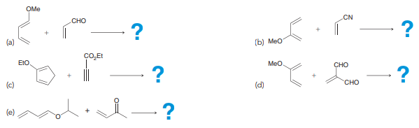 Predict the regiochemical outcome (major product) for each of the following Diels–Alder reactions: