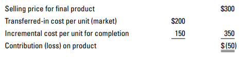 Refer to Exercise 21-28.
Required:
1. Suppose the manager of Division A has the option of (a) cutting the external price to $195, with the certainty that sales will rise to 1,000 units or (b) maintaining the external price of $200 for the 800 units and transferring the 200 units to Division B at a price that would produce the same operating income for Division A. What transfer price would produce the same operating income for Division A? Is that price consistent with that recommended by the general guideline in the chapter so that the resulting decision would be desirable for the company as a whole?
2. Suppose that if the selling price for the intermediate product were dropped to $195, sales to external parties could be increased to 900 units. Division B wants to acquire as many as 200 units if the transfer price is acceptable. For simplicity, assume that there is no external market for the final 100 units of Division A’s capacity.
a.Using the general guideline, what is (are) the minimum transfer price(s) that should lead to the correct economic decision? Ignore performance-evaluation considerations.
b.Compare the total contributions under the alternatives to show why the transfer price(s) recommended lead(s) to the optimal economic decision.
Data from Exercise 21-28:
Europa Inc., has two divisions, A and B, which manufacture expensive bicycles. Division A produces the bicycle frame, and Division B assembles the rest of the bicycle onto the frame. There is a market for both the subassembly and the final product. Each division has been designated as a profit centre. The transfer price for the subassembly has been set at the long-run average market price. The following data are available for each division:
Selling price for final product………………………………………………………..$300
Long-run average selling price for intermediate product…………………200
Incremental cost per unit for completion in Division B…………………….150
Incremental cost per unit in Division A…………………………………………..120
The manager of Division B has made the following calculation:
Required:
1. Should transfers be made to Division B if there is no unused capacity in Division A? Is the market price the correct transfer price? Show your computations.
2. Assume that Division A’s maximum capacity for this product is 1,000 units per month and sales to the intermediate market are now 800 units. Should 200 units be transferred to Division B? At what transfer price? Assume that for a variety of reasons, Division A will maintain the $200 selling price indefinitely. That is, Division A is not considering lowering the price to outsiders even if idle capacity exists.
3. Suppose Division A quoted a transfer price of $150 for up to 200 units. What would be the contribution to the company as a whole if a transfer were made? As manager of Division B, would you be inclined to buy at $150? Explain