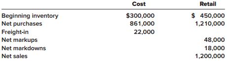 Refer to the situation described in BE 9–7. Estimate ending inventory and cost of goods sold (LIFO).
In BE 9–7
Kiddie World uses a periodic inventory system and the retail inventory method to estimate ending inventory and cost of goods sold. The following data are available for the quarter ending September 30, 2018: