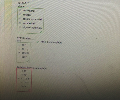 shape octahedral (c) Seo, shape O octahedral seesaw O square pyramidal seesaw O tetrahedral O square pyramidal