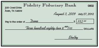 Shelby wrote the following check to Dana. When is it payable and for how much?


