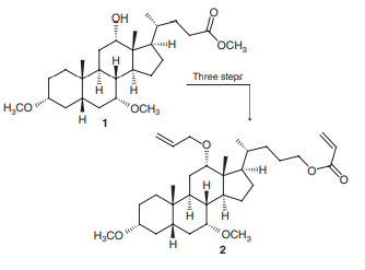 Steroidal derivatives are important pharmacologically and biologically, and they continue to be a popular backbone in the search for new biologically active steroid hormone analogues. Propose a possible three-step synthesis for the conversion of steroid 1 to steroid 2, an intermediate in the synthesis of pentacyclic steroids.