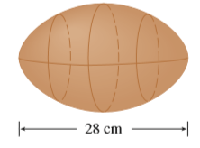 Suppose you are asked to estimate the volume of a football. You measure and find that a football is 28 cm long. You use a piece of string and measure the circumference at its widest point to be 53 cm. The circumference 7 cm from each end is 45 cm. Use Simpson’s Rule to make your estimate.