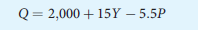 The demand function for bicycles in Holland has been estimated to be:
where Y is income in thousands of euros, Q is the quantity demanded in units, and P is the price per unit. When P = 150 euros and Y = 15(000) euros, determine the following:
a. Price elasticity of demand
b. Income elasticity of demand