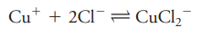 The equilibrium constant for formation of CuCl2 2 is given by What is the solubility of CuCl in solutions having the following analytical NaClconcentrations:
a. 5.0 M?
b. 5.0 × 10-1 M?
c. 5.0 × 10-2 M?
d. 5.0 × 10-3 M?
e. 5.0 × 10-4 M?