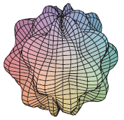 The surfaces ρ = 1 + 1/5 sin mθ sin nφ have been used as models for tumors. The “bumpy sphere” with m = 6 and n = 5 is shown. Use a computer algebra system to find the volume it encloses.