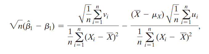 This exercise fills in the details of the derivation of the asymptotic distribution of b^1 given in Appendix 4.3.
a. Use Equation (18.19) to derive the expression
Where vi = (Xi - mX) ui.
b. Use the central limit theorem, the law of large numbers, and Slutsky’s theorem to show that the final term in the equation converges in probability to 0.
c. Use the Cauchy–Schwarz inequality and the third least squares assumption in Key Concept 18.1 to prove that var (vi) < ∞. Does the term
Satisfy the central limit theorem?
d. Apply the central limit theorem and Slutsky’s theorem to obtain the result in Equation (18.12).
Data from Equation 18.19:
Data from Equation 18.12: