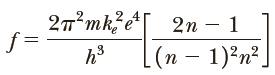 Use Bohr’s model of the hydrogen atom to show that when the atom makes a transition from the state n to the state n - 1, the frequency of the emitted light is given by