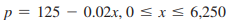 Use the given equation, which expresses price p as a function of demand x, to find a function (p) that expresses demand x as a function of price p. Give the domain of (p).