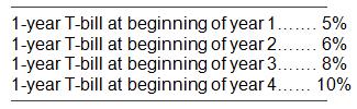 Using the expectations hypothesis theory for the term structure of interest rates, determine the expected return for securities with maturities of two, three, and four years based on the following data. Do an analysis similar to that in the right-hand portion of Table 6-6.

