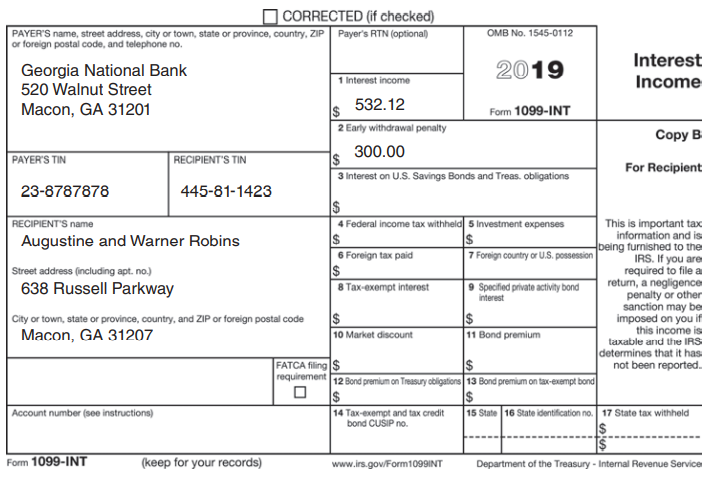 Warner and Augustine Robins, both 33 years old, have been married for 9 years and have no dependents. Warner is the president of Dragon Lady Corporation located in Macon. The Dragon Lady stock is owned 40 percent by Warner, 40 percent by Augustine, and 20 percent by Warner’s father. Warner and Augustine received the following tax documents:
The Robins paid the following amounts (all can be substantiated):
The tax basis for the donated painting is $25,000 and the painting has been owned by Warner and Augustine for 5 years. Dragon Lady does not cover health insurance for its employees. In addition to Warner and Augustine’s health insurance premiums shown above, Augustine required surgery which cost $6,654 for which only $3,002 was covered by insurance. Warner had to drive Augustine 150 miles each way to a surgical center. On January 1, 2019, Warner sold land to Dragon Lady Corporation for $75,000. He acquired the land 5 years ago for $160,000. No Form 1099-B was filed for this transaction. Dragon Lady Corporation does not have a qualified pension plan or Section 401(k) plan for its employees. Therefore, Warner deposited $12,000 ($6,000 each) into traditional IRA accounts for Augustine and himself (neither are covered by a qualified plan at work).
Required: Complete the Robins’ federal tax return for 2019. Use Form 1040, Schedule 1, Schedule A, Schedule D, and Form 8949 to complete this tax return. Make realistic assumptions about any missing data and ignore any alternative minimum tax. Do not complete Form 8283, which is used when large noncash donations are made to charity.