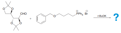 While developing the synthesis of a natural product, model systems are commonly used to study new reactions. The product formed below was used to prepare such a model compound in the synthesis of the anti-HIV compound didemniserinolipid B. Predict the major product for this Wittig reaction. Note that the acetal groups are stable to the Wittig reaction conditions: